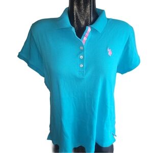 Women's Blue Polo Shirt with Pink Trim XL